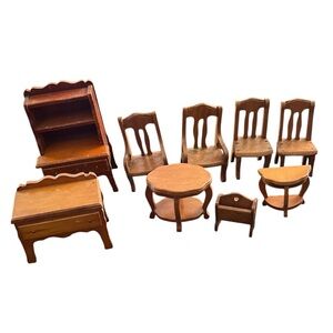 Lot of 9 Vintage wood Dollhouse Furniture chairs and more